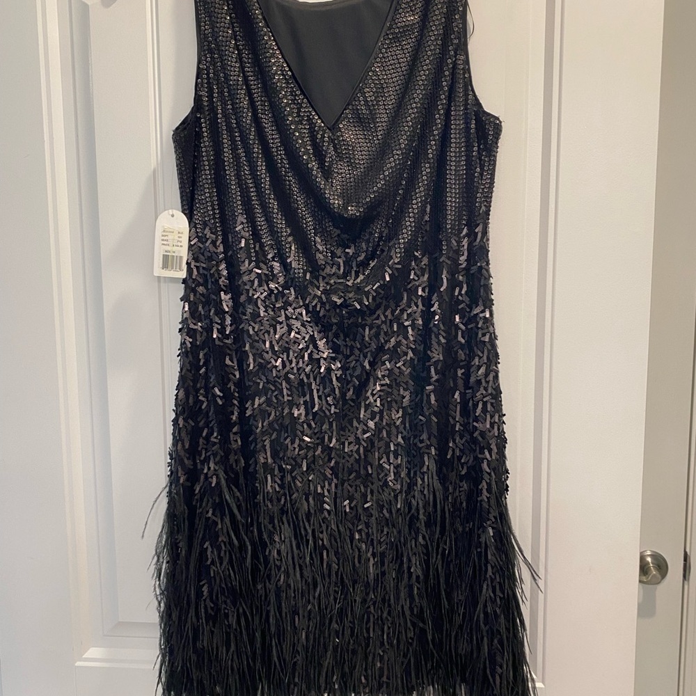 Jessica Simpson Sequin Feather Black Dress Party Cocktail size 10 NWTs - Picture 8 of 16